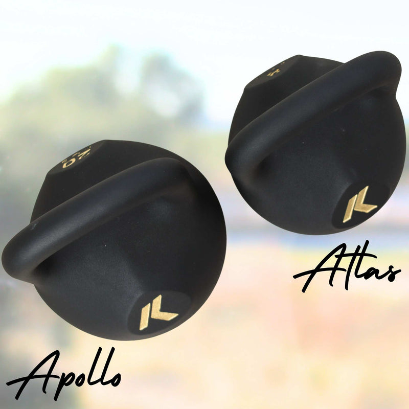 Load image into Gallery viewer, Black and gold kettlebells size comparison