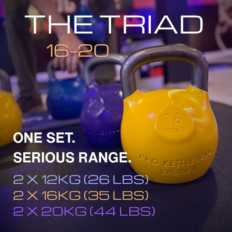Load image into Gallery viewer, The Triad 12–20kg | Six-Kettlebell Competition Set
