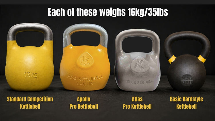 line up of 16kg kettlebells