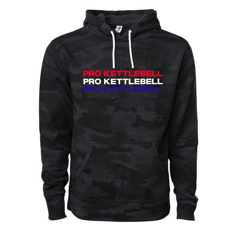 Load image into Gallery viewer, Black Camo Hoodies: Red, White &amp; Blue Pro Kettlebell Collection

